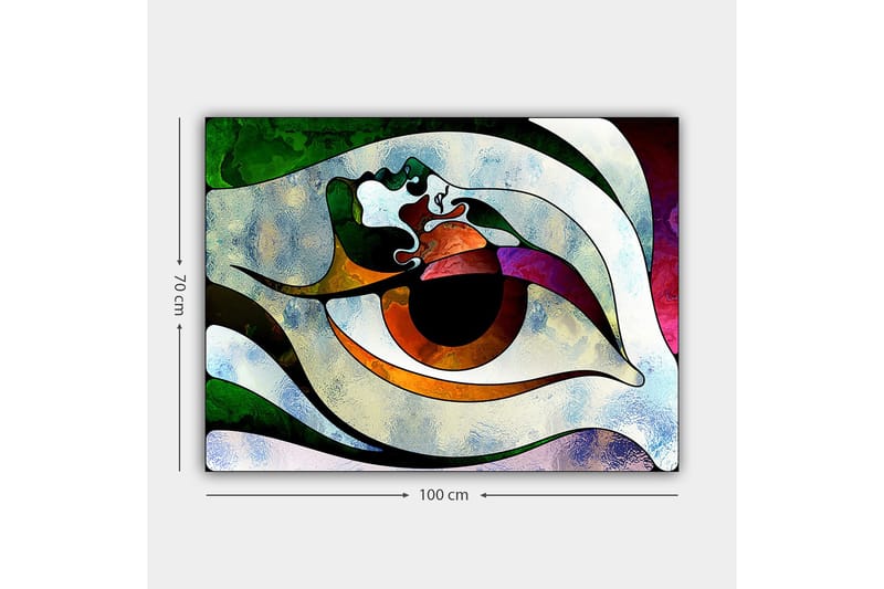 Canvastavla 70x100 cm - Stiliserad ögonform med färgglada inslag som skapar en hypnotisk effekt - Grön / Brun / Vit - Inredning - Tavlor & konst - Canvastavlor