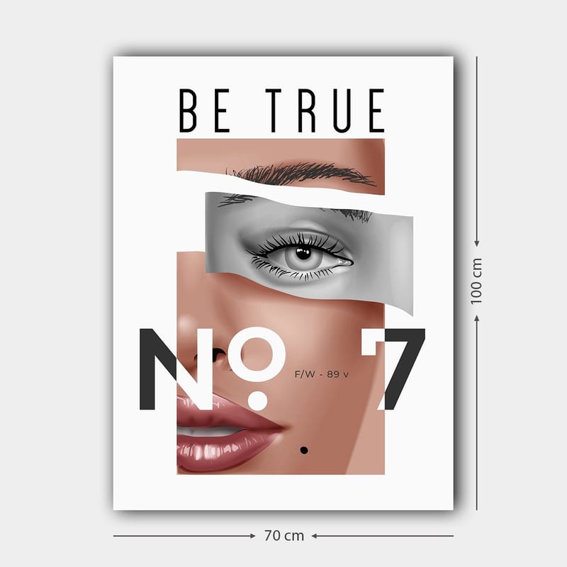 Canvastavla 70x100 cm - Stiliserad ansiktsporträtt med fokus på ögon och läppar - Beige / Grå / Svart - Inredning - Tavlor & konst - Canvastavlor