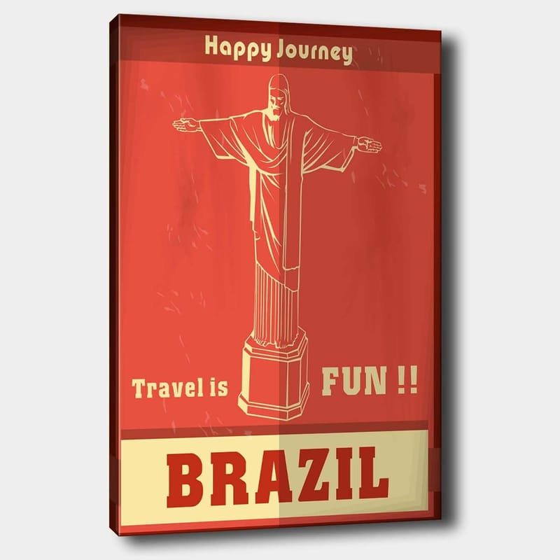Canvastavla 70x100 cm - Stiliserad avbildning av Kristusstatyn i Rio de Janeiro med en glad resebudskap - Röd / Beige - Inredning - Tavlor & konst - Canvastavlor