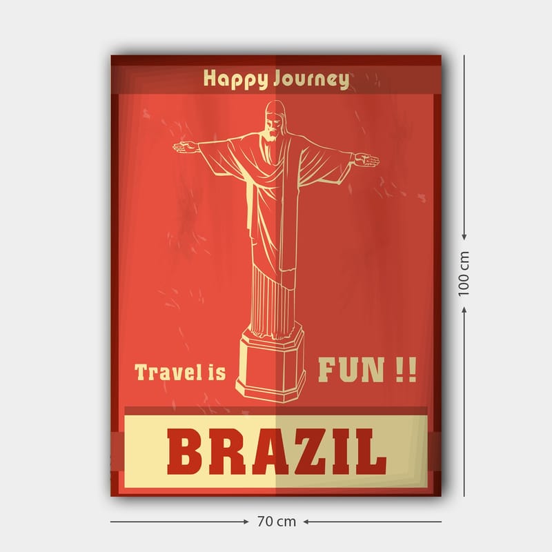 Canvastavla 70x100 cm - Stiliserad avbildning av Kristusstatyn i Rio de Janeiro med en glad resebudskap - Röd / Beige - Inredning - Tavlor & konst - Canvastavlor