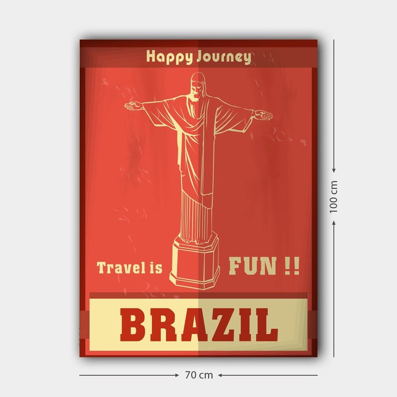 Canvastavla 70x100 cm - Stiliserad avbildning av Kristusstatyn i Rio de Janeiro med en glad resebudskap - Röd / Beige - Inredning - Tavlor & konst - Canvastavlor
