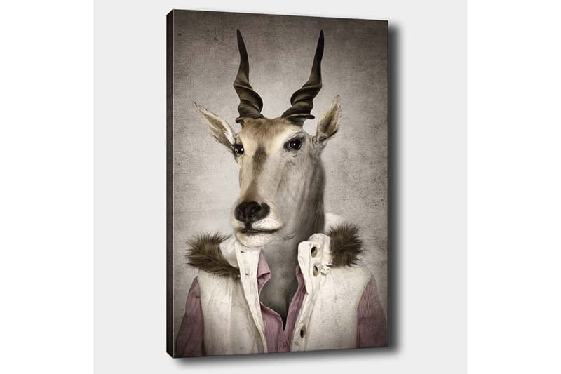 Canvastavla 70x100 cm - Stiliserad bild av en antilopklädd i en modern jacka med krage - Beige / Vit / Grå - Inredning - Tavlor & konst - Canvastavlor