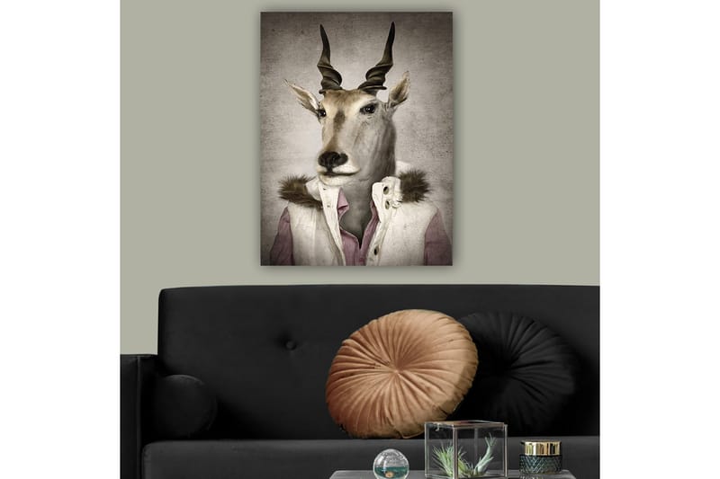 Canvastavla 70x100 cm - Stiliserad bild av en antilopklädd i en modern jacka med krage, Beige / Vit / Grå