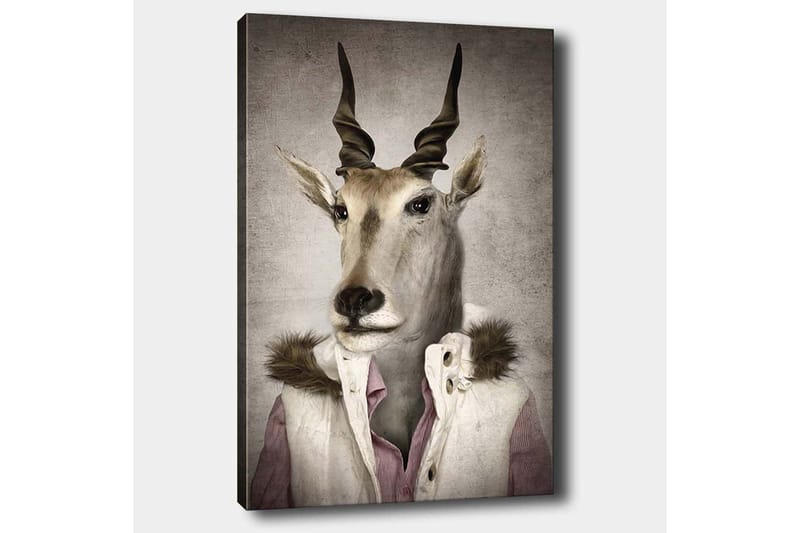 Canvastavla 70x100 cm - Stiliserad bild av en antilopklädd i en modern jacka med krage - Beige / Vit / Grå - Inredning - Tavlor & konst - Canvastavlor