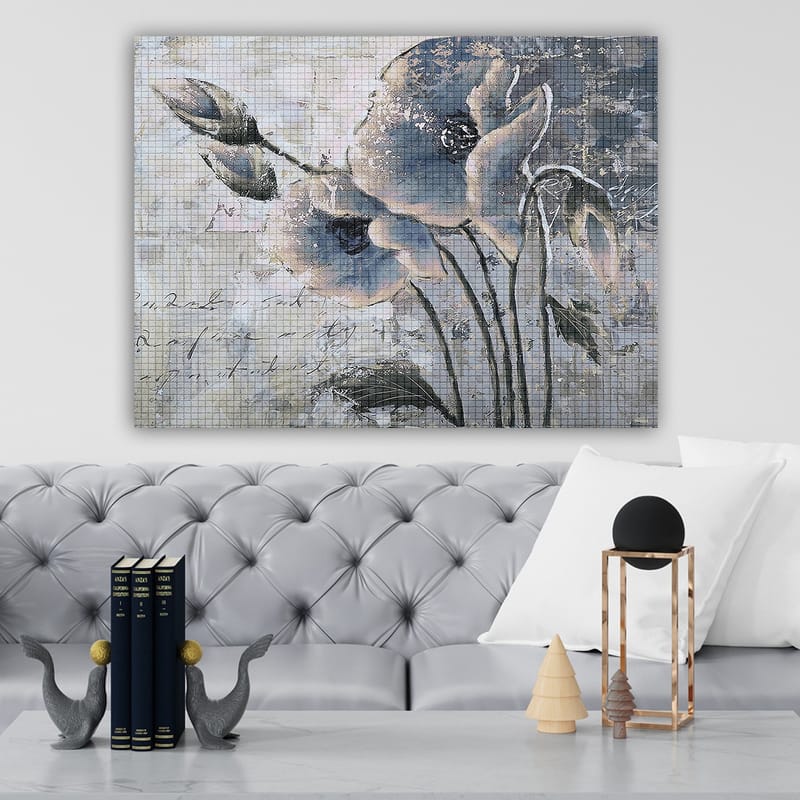 Canvastavla 70x100 cm - Stiliserad blomma i dämpade blå och grå toner - Blå / Grå - Inredning - Tavlor & konst - Canvastavlor