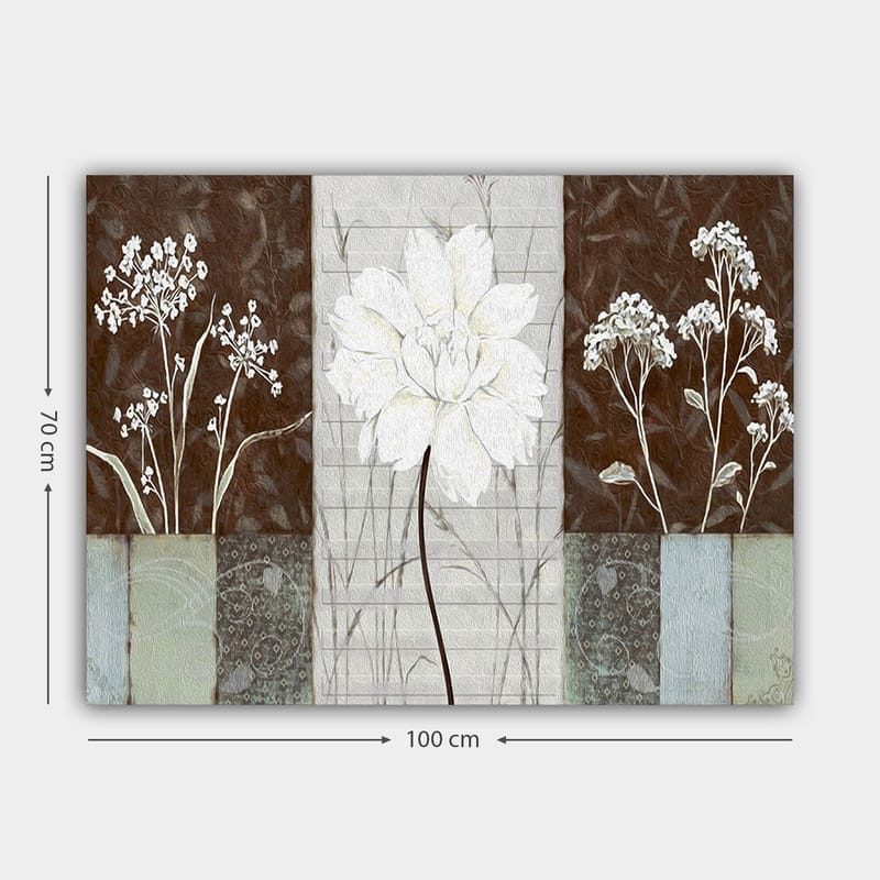 Canvastavla 70x100 cm - Stiliserad blomma i vitt omgiven av bruna och grå nyanser - Vitt / Brunt / Grått - Inredning - Tavlor & konst - Canvastavlor