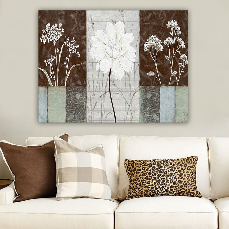 Canvastavla 70x100 cm - Stiliserad blomma i vitt omgiven av bruna och grå nyanser - Vitt / Brunt / Grått - Inredning - Tavlor & konst - Canvastavlor