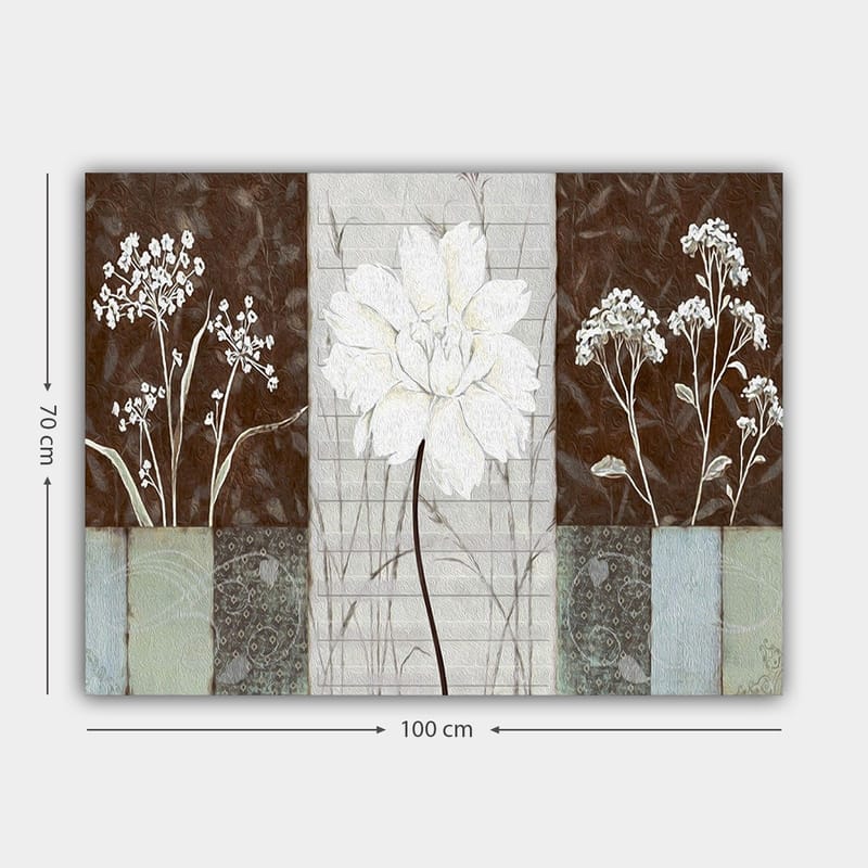 Canvastavla 70x100 cm - Stiliserad blomma i vitt omgiven av bruna och grå nyanser - Vitt / Brunt / Grått - Inredning - Tavlor & konst - Canvastavlor