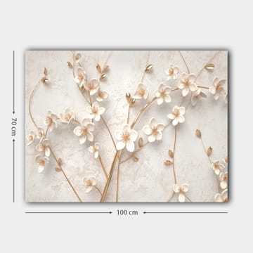 Canvastavla 70x100 cm - Stiliserad blomsterdesign med vita blommor och gyllene detaljer - Vit / Guld - Inredning - Tavlor & konst - Canvastavlor