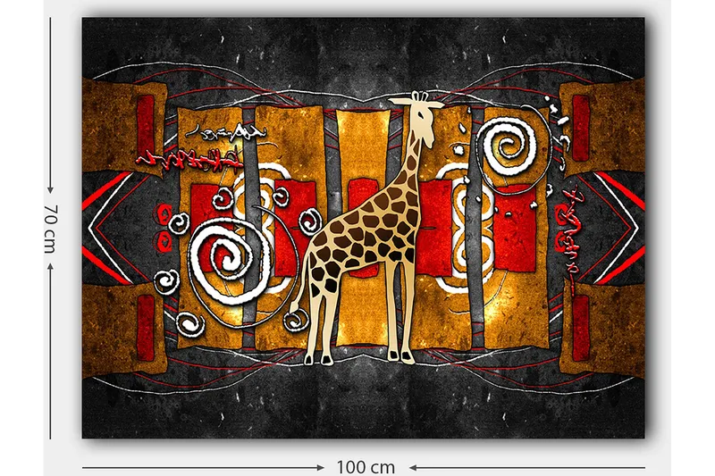 Canvastavla 70x100 cm - Stiliserad giraff i en färgglad abstrakt komposition - Brun / Röd / Guld - Inredning - Tavlor & konst - Canvastavlor