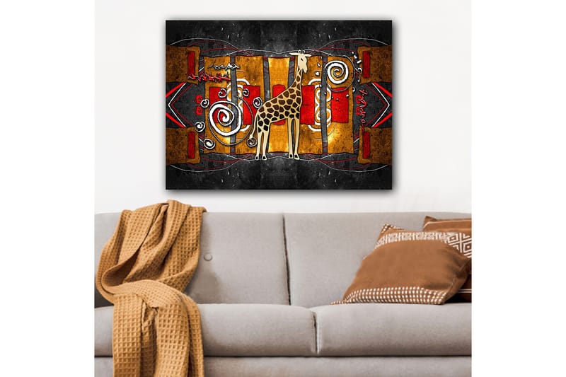 Canvastavla 70x100 cm - Stiliserad giraff i en färgglad abstrakt komposition - Brun / Röd / Guld - Inredning - Tavlor & konst - Canvastavlor