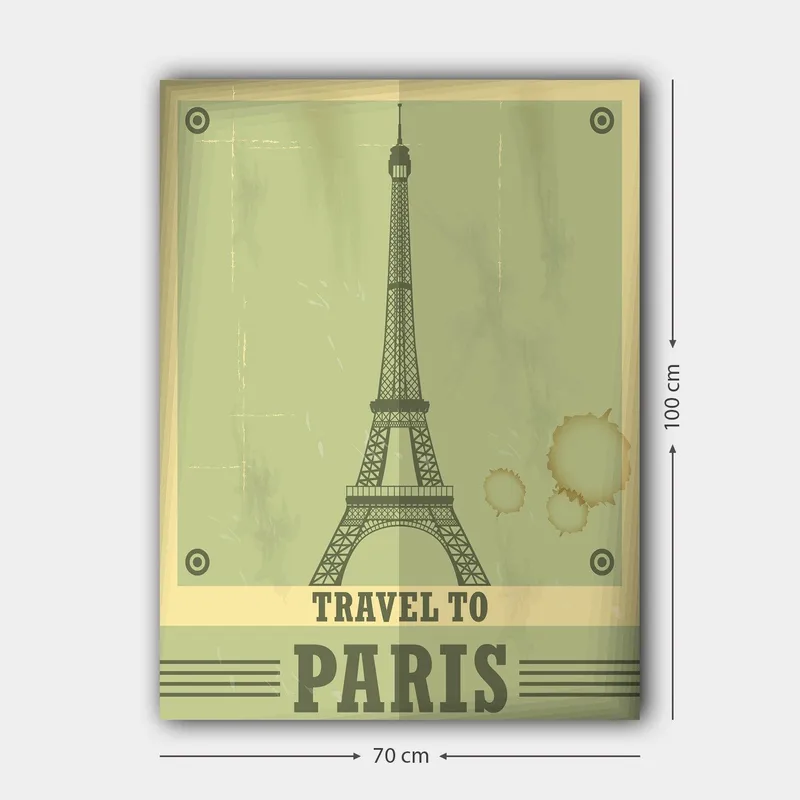 Canvastavla 70x100 cm - Stiliserad illustration av Eiffeltornet med en vintage känsla - Grön / Beige - Inredning - Tavlor & konst - Canvastavlor