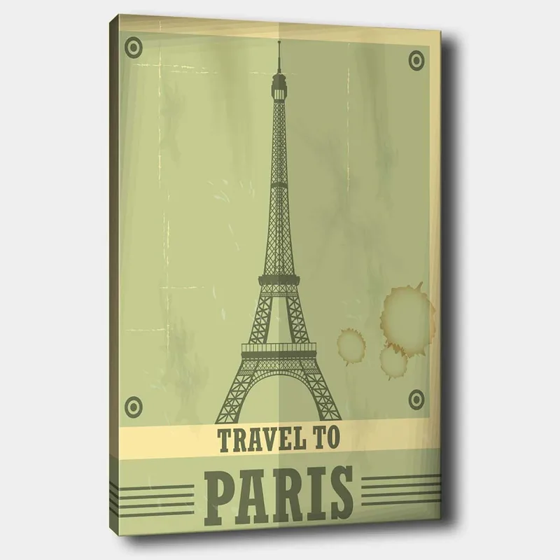 Canvastavla 70x100 cm - Stiliserad illustration av Eiffeltornet med en vintage känsla - Grön / Beige - Inredning - Tavlor & konst - Canvastavlor