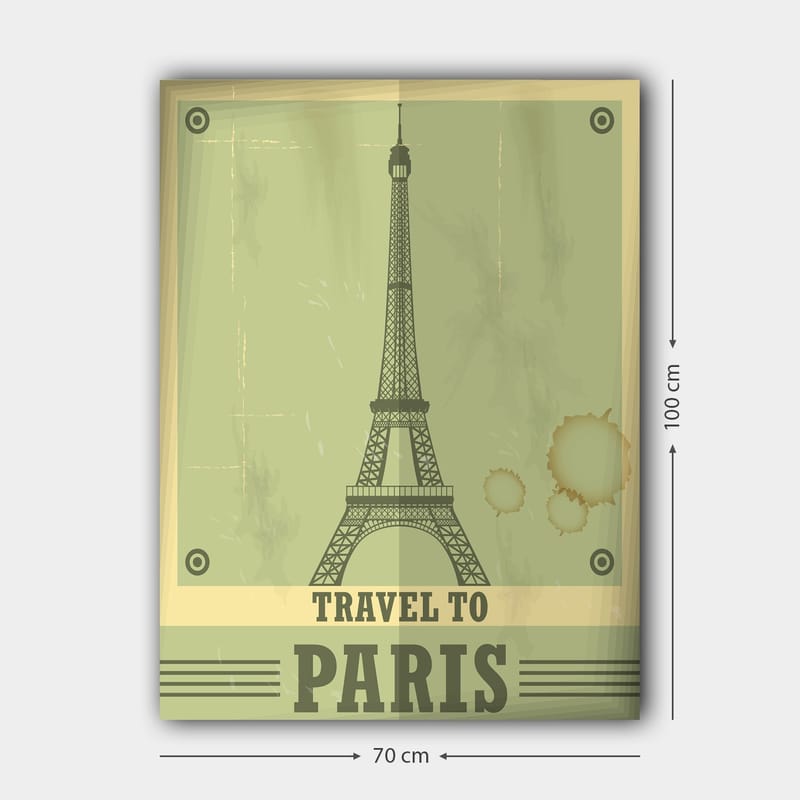 Canvastavla 70x100 cm - Stiliserad illustration av Eiffeltornet med en vintage känsla - Grön / Beige - Inredning - Tavlor & konst - Canvastavlor