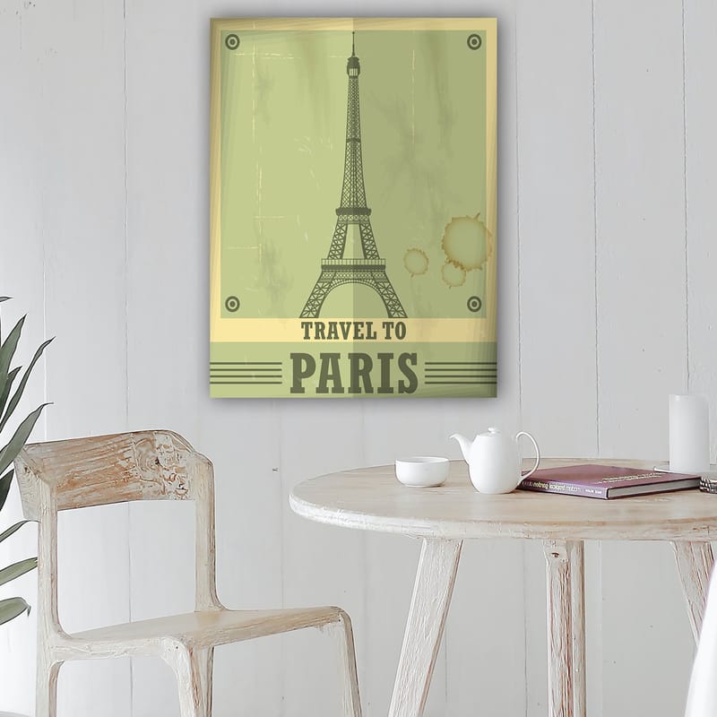 Canvastavla 70x100 cm - Stiliserad illustration av Eiffeltornet med en vintage känsla - Grön / Beige - Inredning - Tavlor & konst - Canvastavlor