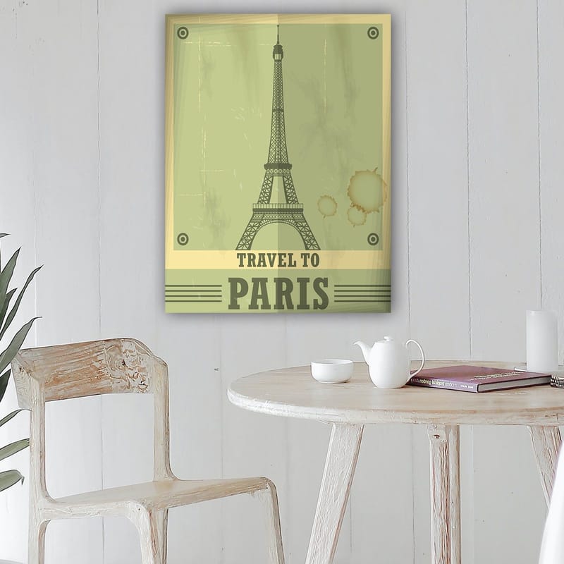 Canvastavla 70x100 cm - Stiliserad illustration av Eiffeltornet med en vintage känsla - Grön / Beige - Inredning - Tavlor & konst - Canvastavlor