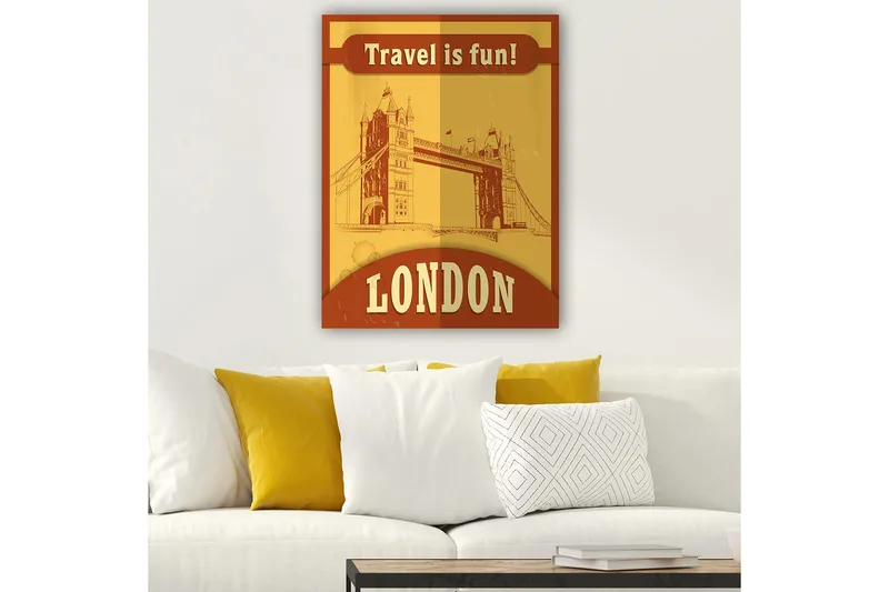 Canvastavla 70x100 cm - Stiliserad illustration av Tower Bridge i London med en retro känsla - Guld / Brun - Inredning - Tavlor & konst - Canvastavlor