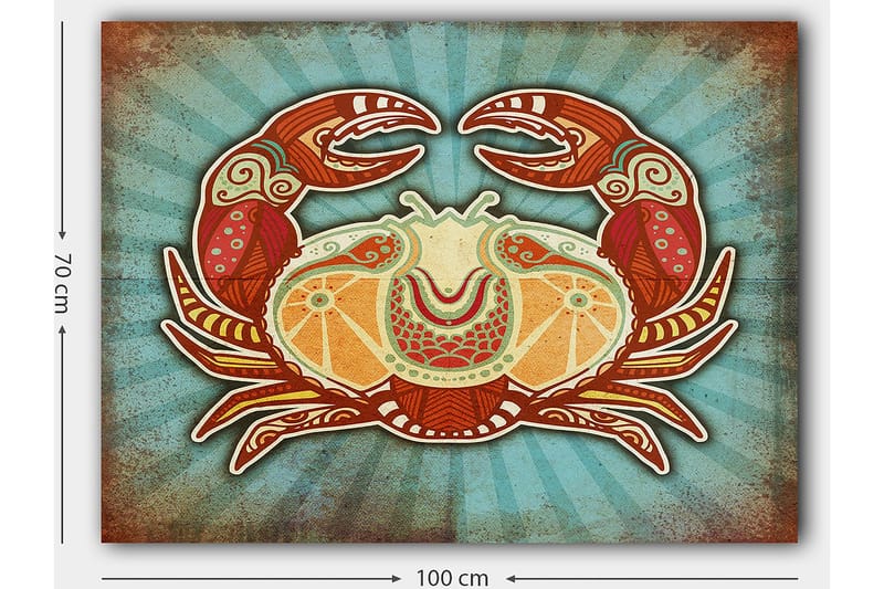 Canvastavla 70x100 cm - Stiliserad krabba med färgglada detaljer - Röd / Orange / Turkos - Inredning - Tavlor & konst - Canvastavlor