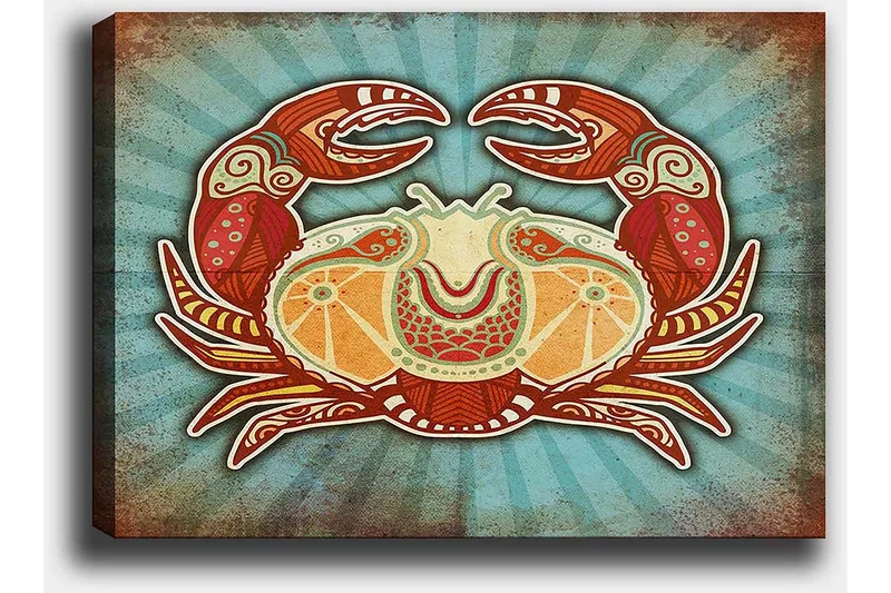 Canvastavla 70x100 cm - Stiliserad krabba med färgglada detaljer - Röd / Orange / Turkos - Inredning - Tavlor & konst - Canvastavlor