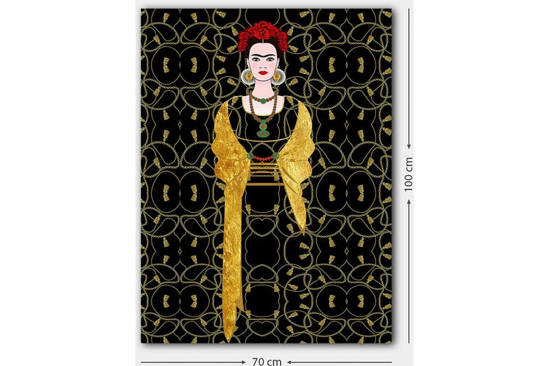 Canvastavla 70x100 cm - Stiliserad kvinna klädd i svart och guld med röd blomma i håret - Svart / Guld / Röd - Inredning - Tavlor & konst - Canvastavlor