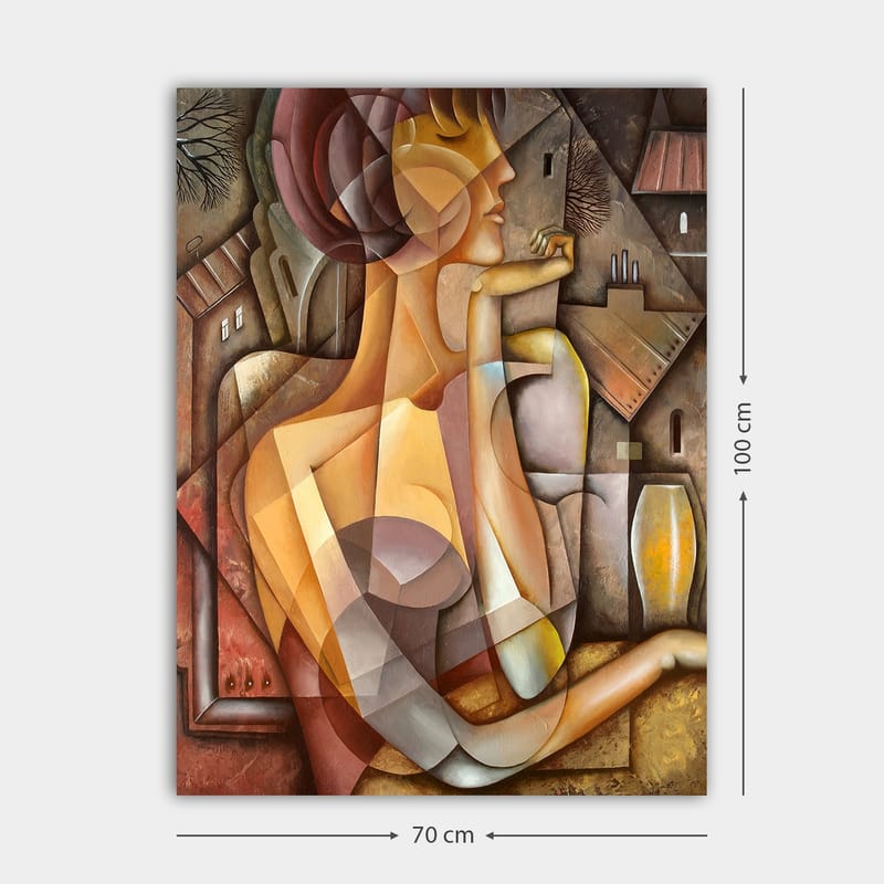 Canvastavla 70x100 cm - Stiliserad kvinna med en mjuk och harmonisk framtoning i en abstrakt komposition - Beige / Brun / Terrakotta - Inredning - Tavlor & konst - Canvastavlor