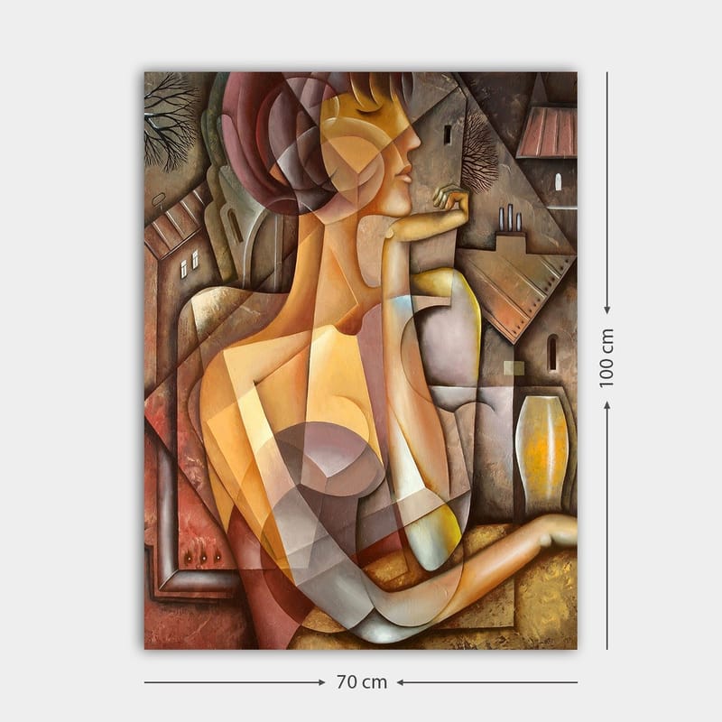 Canvastavla 70x100 cm - Stiliserad kvinna med en mjuk och harmonisk framtoning i en abstrakt komposition - Beige / Brun / Terrakotta - Inredning - Tavlor & konst - Canvastavlor