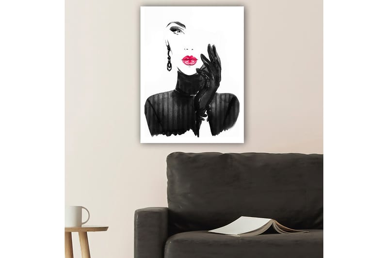 Canvastavla 70x100 cm - Stiliserad kvinna med röd läppstift och svarta handskar - Svart / Röd - Inredning - Tavlor & konst - Canvastavlor