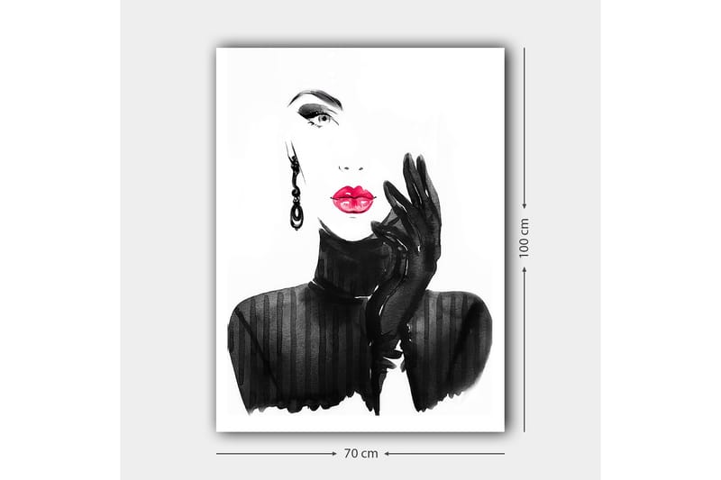 Canvastavla 70x100 cm - Stiliserad kvinna med röd läppstift och svarta handskar - Svart / Röd - Inredning - Tavlor & konst - Canvastavlor