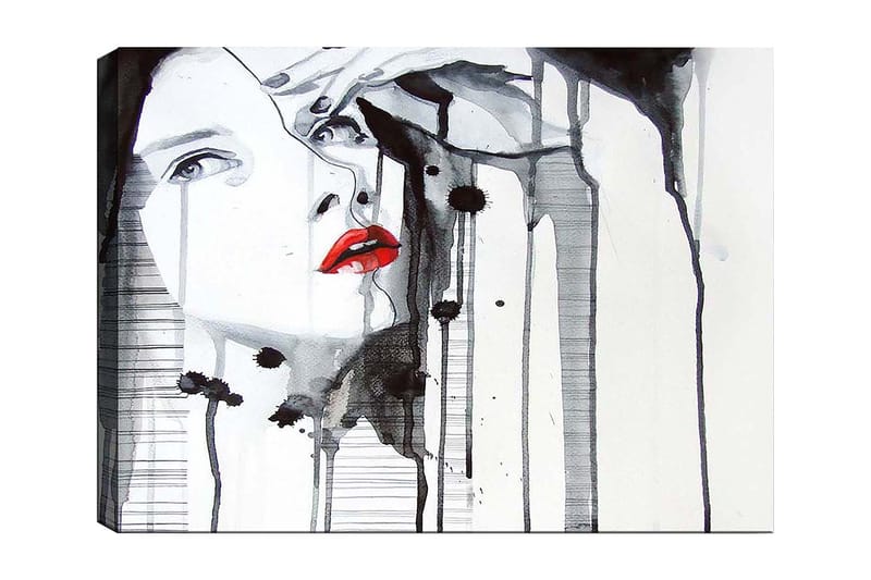 Canvastavla 70x100 cm - Stiliserad kvinna med röd läppstift som framhäver hennes ansikte i en dramatisk svart och vit komposition - Röd / Svart / Vit - Inredning - Tavlor & konst - Canvastavlor