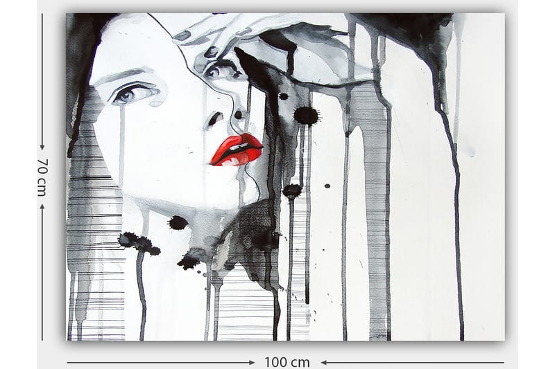 Canvastavla 70x100 cm - Stiliserad kvinna med röd läppstift som framhäver hennes ansikte i en dramatisk svart och vit komposition - Röd / Svart / Vit - Inredning - Tavlor & konst - Canvastavlor