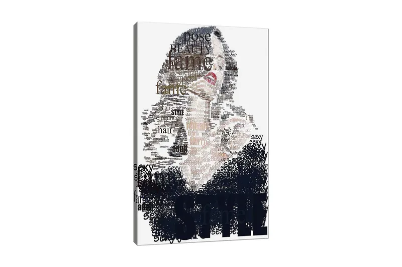 Canvastavla 70x100 cm - Stiliserad kvinna med text som betonar skönhet och självsäkerhet, Svart / Brun / Vit