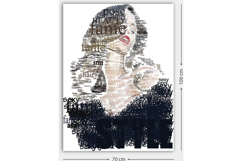 Canvastavla 70x100 cm - Stiliserad kvinna med text som betonar skönhet och självsäkerhet - Svart / Brun / Vit - Inredning - Tavlor & konst - Canvastavlor