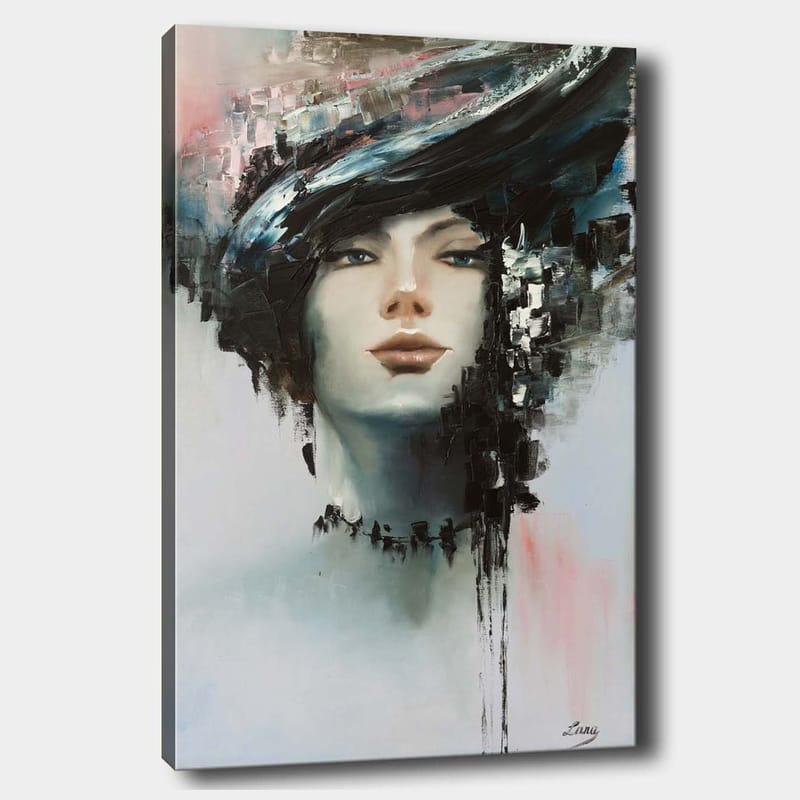 Canvastavla 70x100 cm - Stiliserad kvinnoansikte med en dramatisk frisyr i svart och grått - Svart / Grå / Beige - Inredning - Tavlor & konst - Canvastavlor
