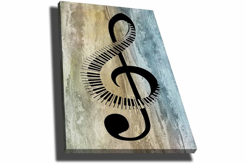 Canvastavla 70x100 cm - Stiliserad notsymbol med klaviaturdetaljer på en abstrakt bakgrund - Svart / Grå / Beige - Inredning - Tavlor & konst - Canvastavlor