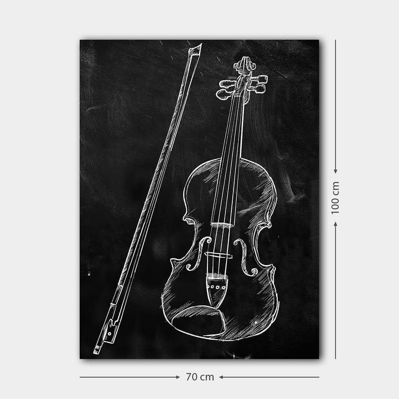 Canvastavla 70x100 cm - Stiliserad teckning av en fiol och en fiolpinne på en svart bakgrund - Vit / Svart - Inredning - Tavlor & konst - Canvastavlor