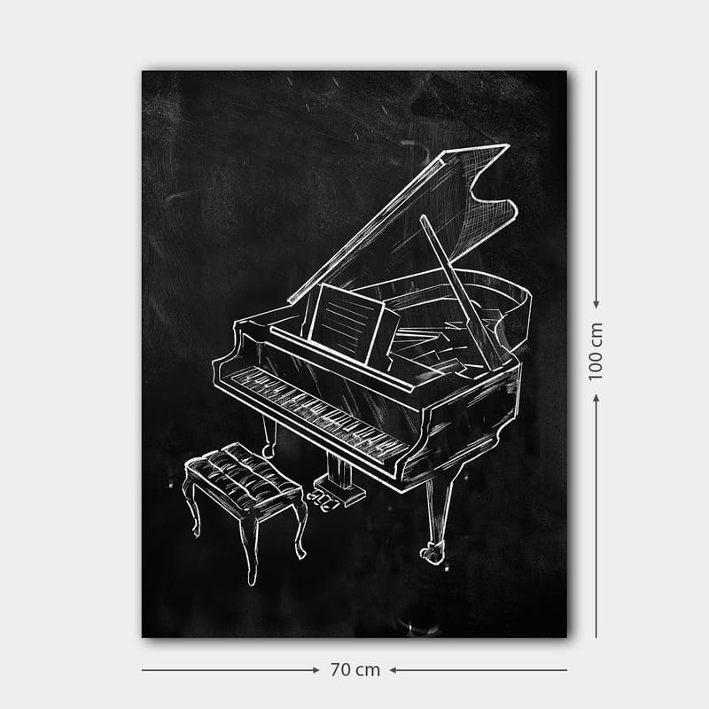 Canvastavla 70x100 cm - Stiliserad teckning av ett piano med en bänk - Vit / Svart - Inredning - Tavlor & konst - Canvastavlor