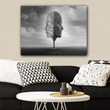 Canvastavla 70x100 cm - Stiliserad trädkonstruktion som formar en ansiktsprofil i svart och vitt - Svart / Vitt / Grått - Inredning - Tavlor & konst - Canvastavlor