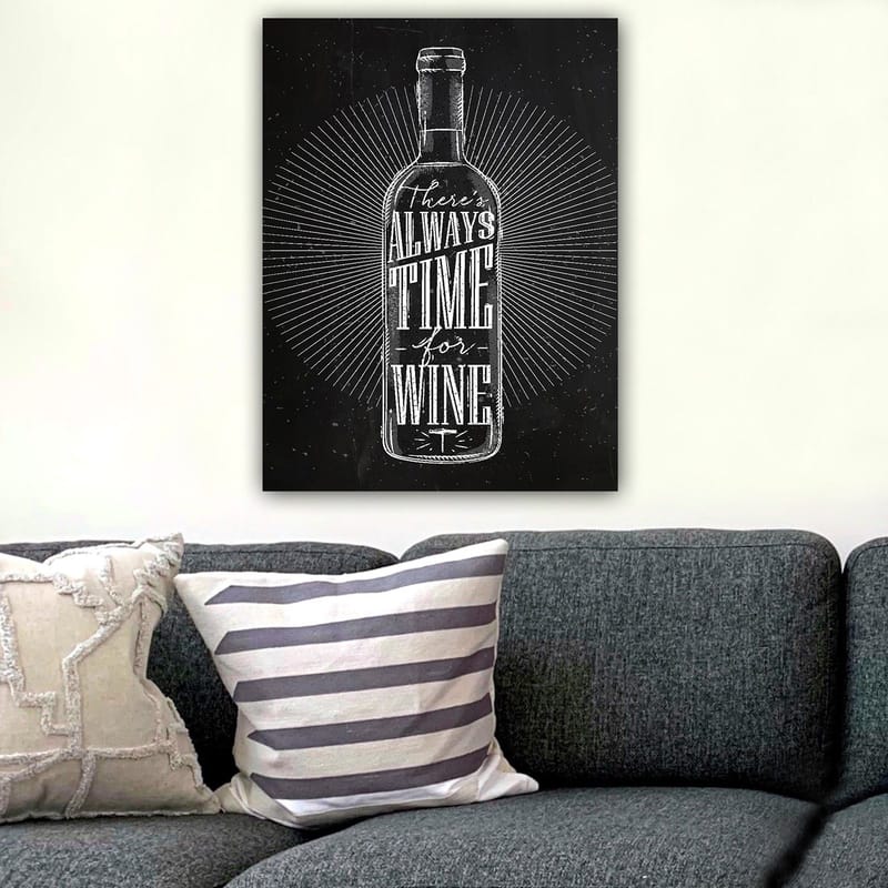 Canvastavla 70x100 cm - Stiliserad vinflaska med texten There's always time for wine i en modern design - Svart / Vit - Inredning - Tavlor & konst - Canvastavlor
