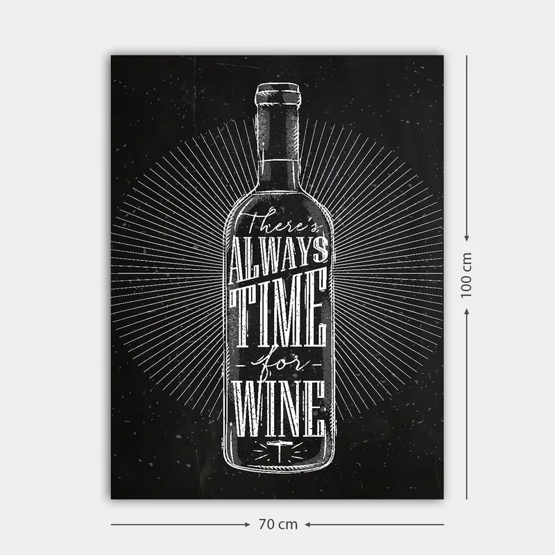 Canvastavla 70x100 cm - Stiliserad vinflaska med texten There's always time for wine i en modern design - Svart / Vit - Inredning - Tavlor & konst - Canvastavlor