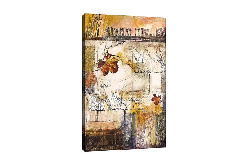 Canvastavla 70x100 cm - Stiliserad vinodling med höstlöv och abstrakta linjer - Guld / Brunt / Beige - Inredning - Tavlor & konst - Canvastavlor