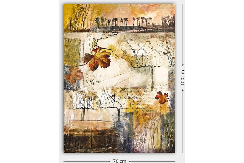 Canvastavla 70x100 cm - Stiliserad vinodling med höstlöv och abstrakta linjer - Guld / Brunt / Beige - Inredning - Tavlor & konst - Canvastavlor