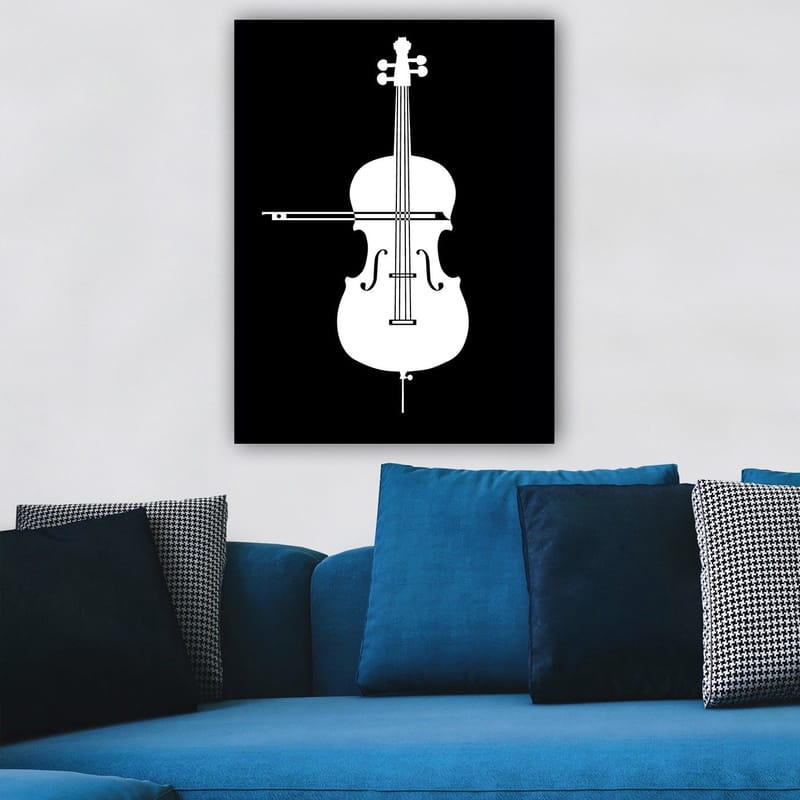 Canvastavla 70x100 cm - Stiliserad vit fiol mot en svart bakgrund - Vit / Svart - Inredning - Tavlor & konst - Canvastavlor