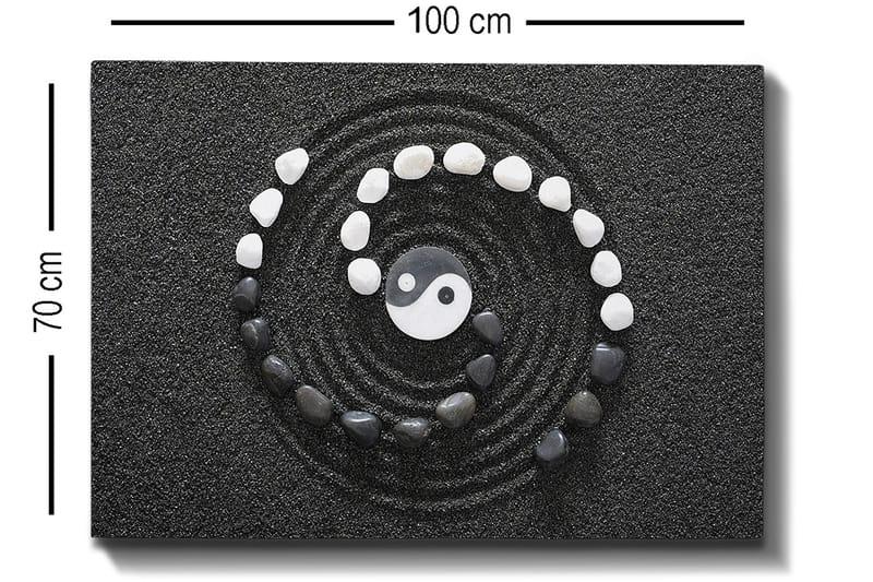 Canvastavla 70x100 cm - Stiliserad yin-yang-symbol omgiven av svarta och vita stenar i en spiralformad komposition - Svart / Vit - Inredning - Tavlor & konst - Canvastavlor
