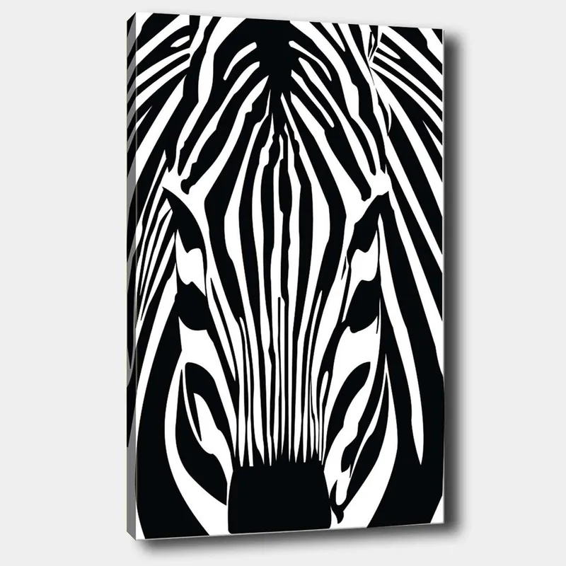 Canvastavla 70x100 cm - Stiliserad zebras ansikte med tydliga svarta och vita ränder, Svart / Vit