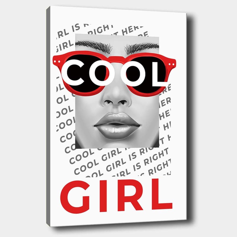Canvastavla 70x100 cm - Stiliserad porträtt av en kvinna med coola solglasögon, Röd / Svart / Grå