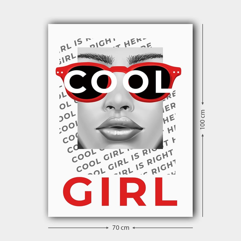 Canvastavla 70x100 cm - Stiliserad porträtt av en kvinna med coola solglasögon - Röd / Svart / Grå - Inredning - Tavlor & konst - Canvastavlor