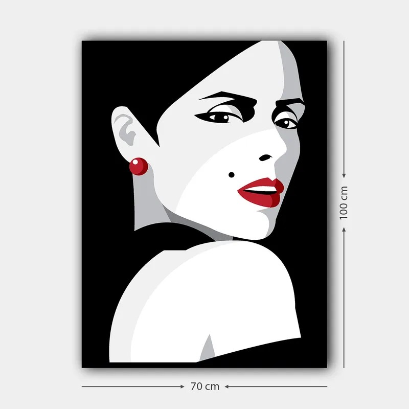 Canvastavla 70x100 cm - Stiliserad porträtt av en kvinna med en dramatisk blick - Röd / Svart / Vit - Inredning - Tavlor & konst - Canvastavlor