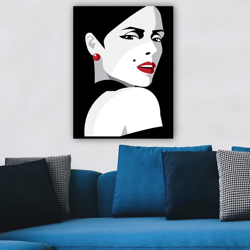 Canvastavla 70x100 cm - Stiliserad porträtt av en kvinna med en dramatisk blick - Röd / Svart / Vit - Inredning - Tavlor & konst - Canvastavlor