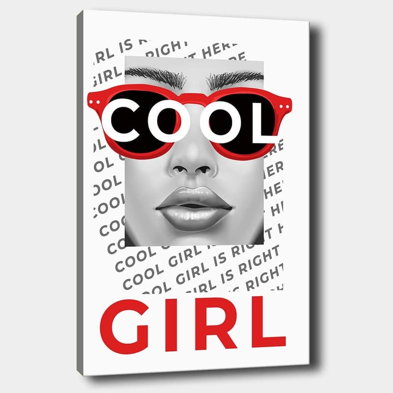 Canvastavla 70x100 cm - Stiliserad porträtt av en kvinna med coola solglasögon, Röd / Svart / Grå