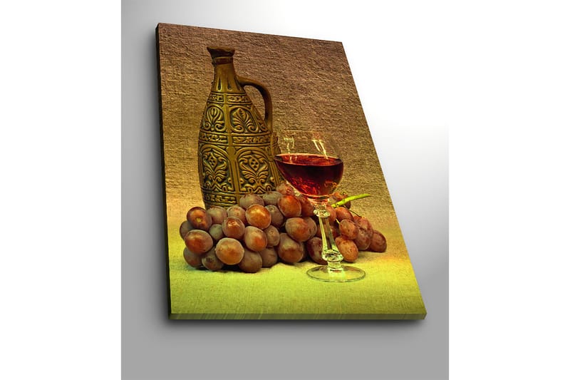 Canvastavla 70x100 cm - Stillsam komposition med en dekorativ kanna, ett glas vin och druvor - Brun / Vinröd / Grå - Inredning - Tavlor & konst - Canvastavlor